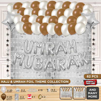 Umrah Mubarak Silver Foil Letter Rectangle Curtain Theme Collection