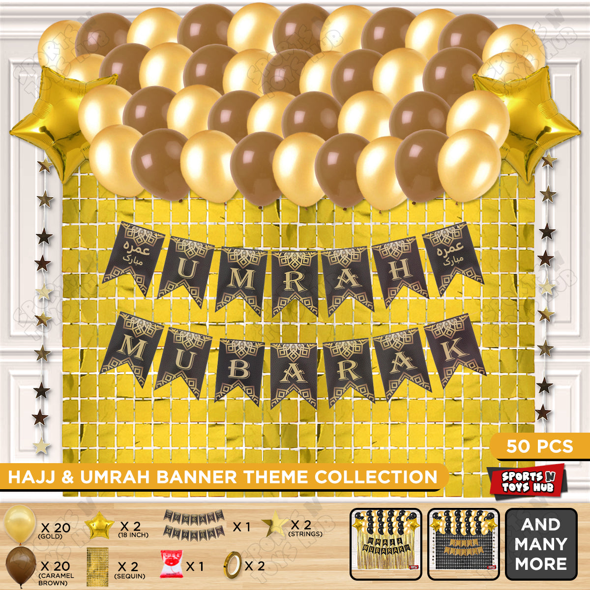 Umrah Mubarak Brown & Gold Card Banner Theme Collection