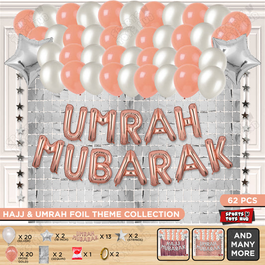 Umrah Mubarak Rose Gold Foil Letter Rectangle Curtain Theme Collection
