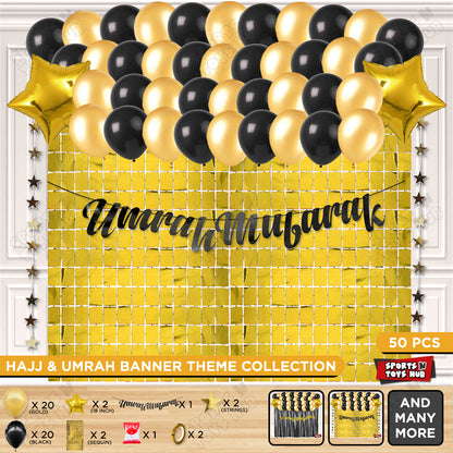Umrah Mubarak Black Cursive Banner Theme Collection