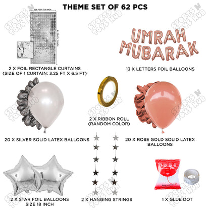 Umrah Mubarak Rose Gold Foil Letter Rectangle Curtain Theme Collection