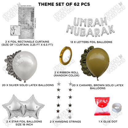Umrah Mubarak Silver Foil Letter Rectangle Curtain Theme Collection