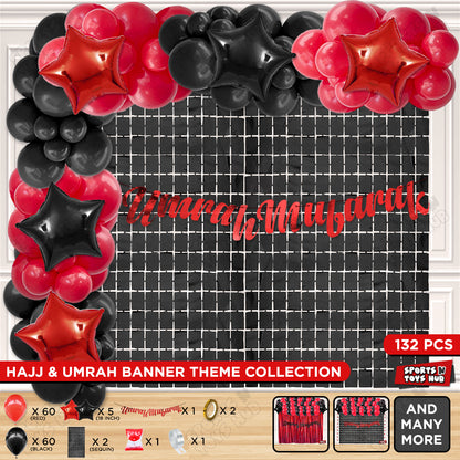 Umrah Mubarak Red Cursive Banner Theme Collection
