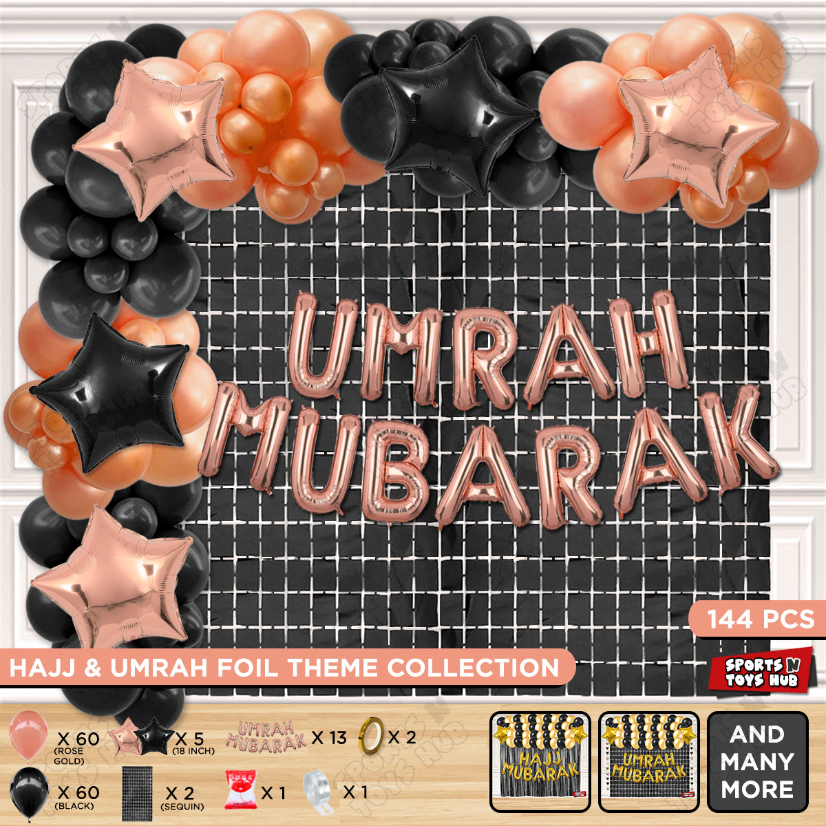 Umrah Mubarak Rose Gold Foil Letter Arch Theme Collection