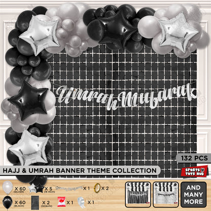 Umrah Mubarak Silver Cursive Banner Theme Collection