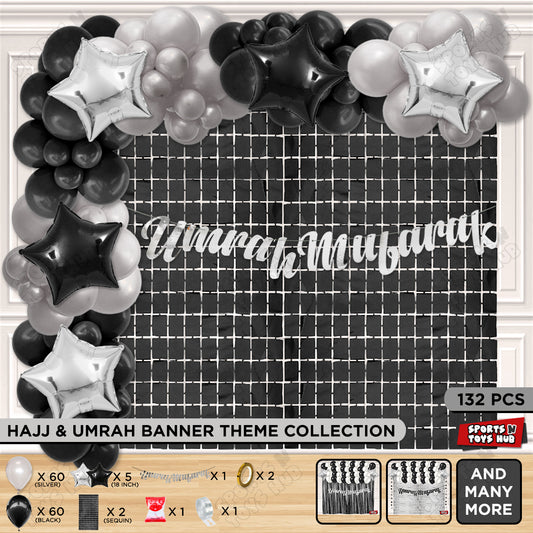 Umrah Mubarak Silver Cursive Banner Theme Collection