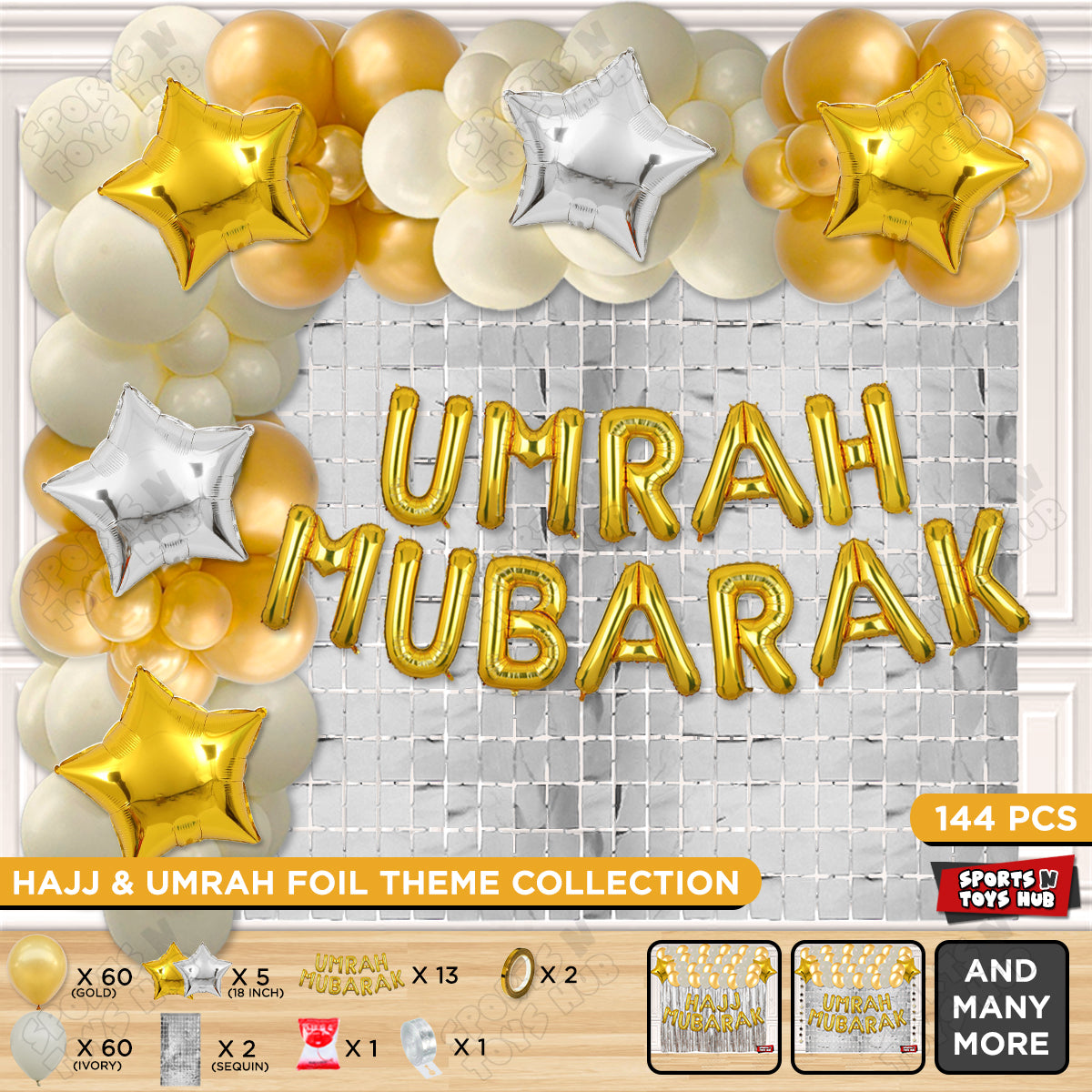 Umrah Mubarak Gold Foil Letter Arch Theme Collection