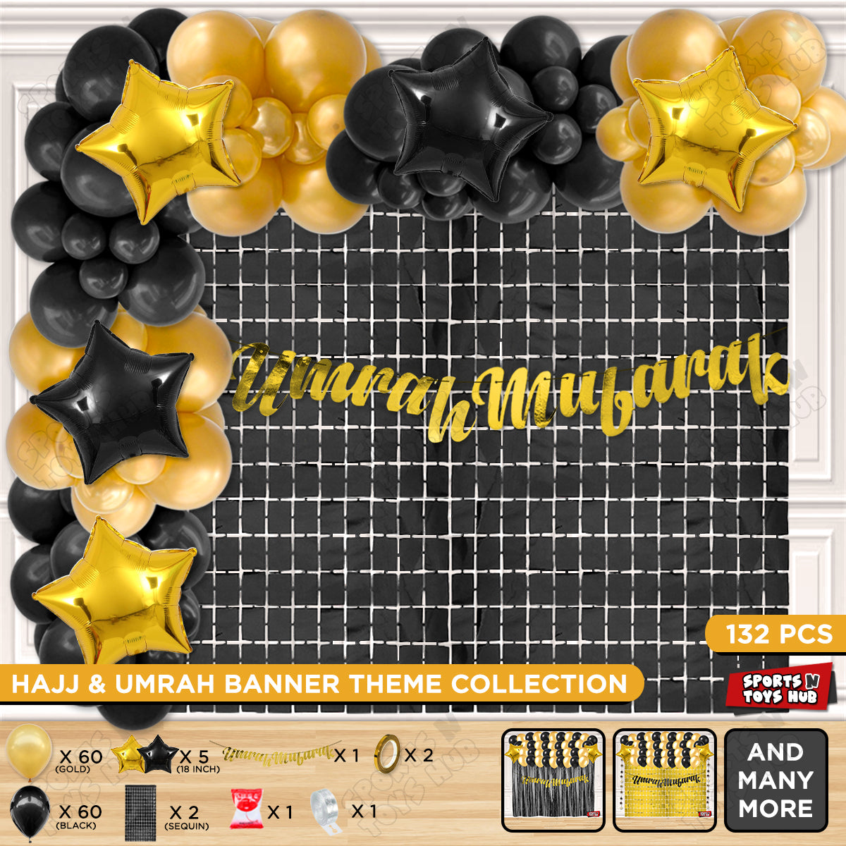 Umrah Mubarak Gold Cursive Banner Theme Collection