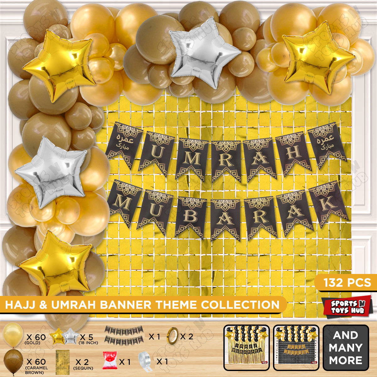 Umrah Mubarak Brown & Gold Card Banner Theme Collection
