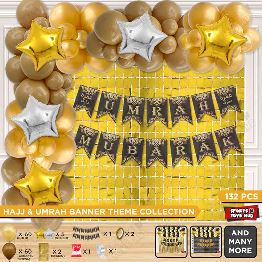 Umrah Mubarak Brown & Gold Card Banner Theme Collection