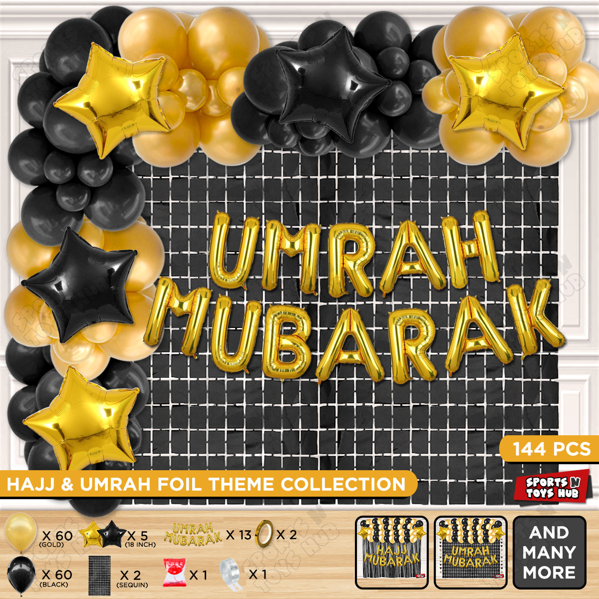 Umrah Mubarak Gold Foil Letter Arch Theme Collection