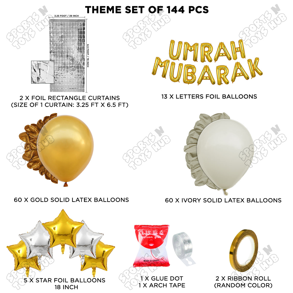 Umrah Mubarak Gold Foil Letter Arch Theme Collection