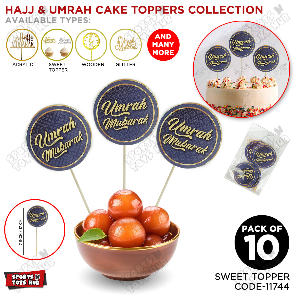 Umrah Mubarak - Printed Card Sweet & cup Cake Toppers - Pack of 10