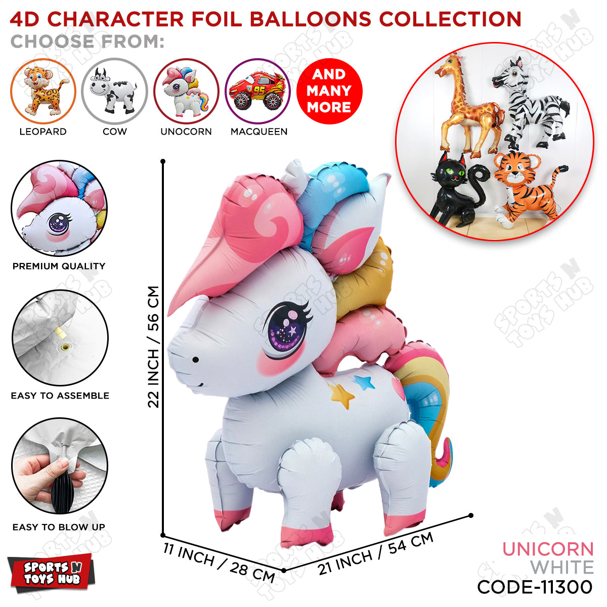 4D Unicorn Foil Balloon - 56x54 CM