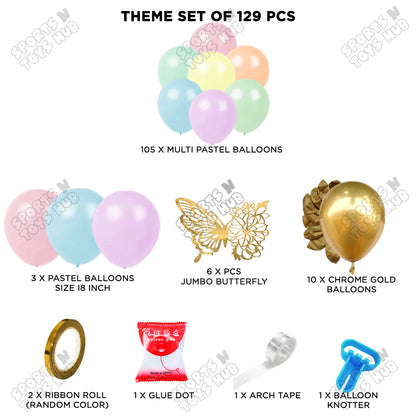 Multi Pastel Latex & Chrome Balloon Arch Kit – 129 Pcs | Butterfly Birthday Party, Baby Shower, Balloon Garland & Backdrop Decorations