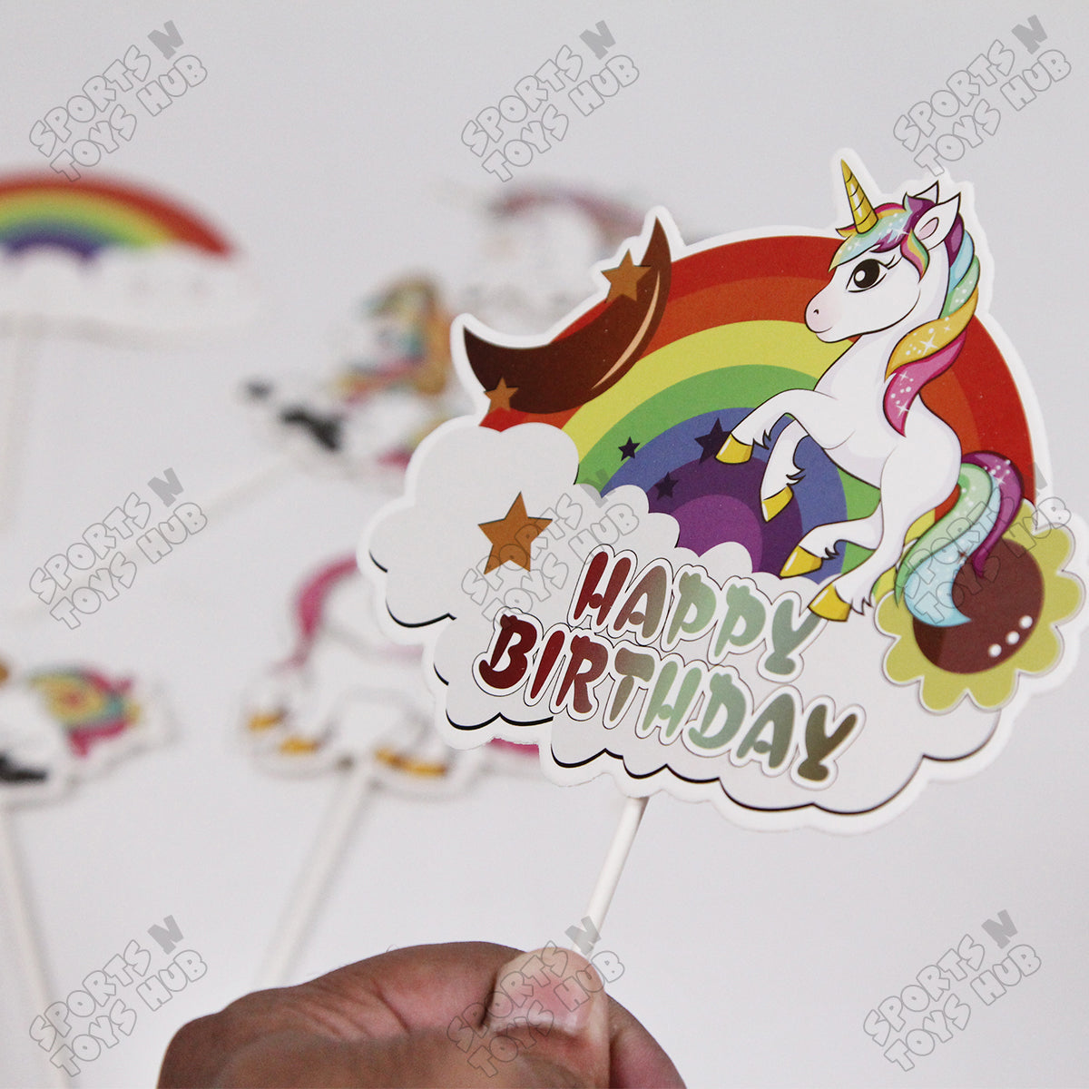 Cartoon Characters HBD Unicorn Cake Topper - 8 Pcs