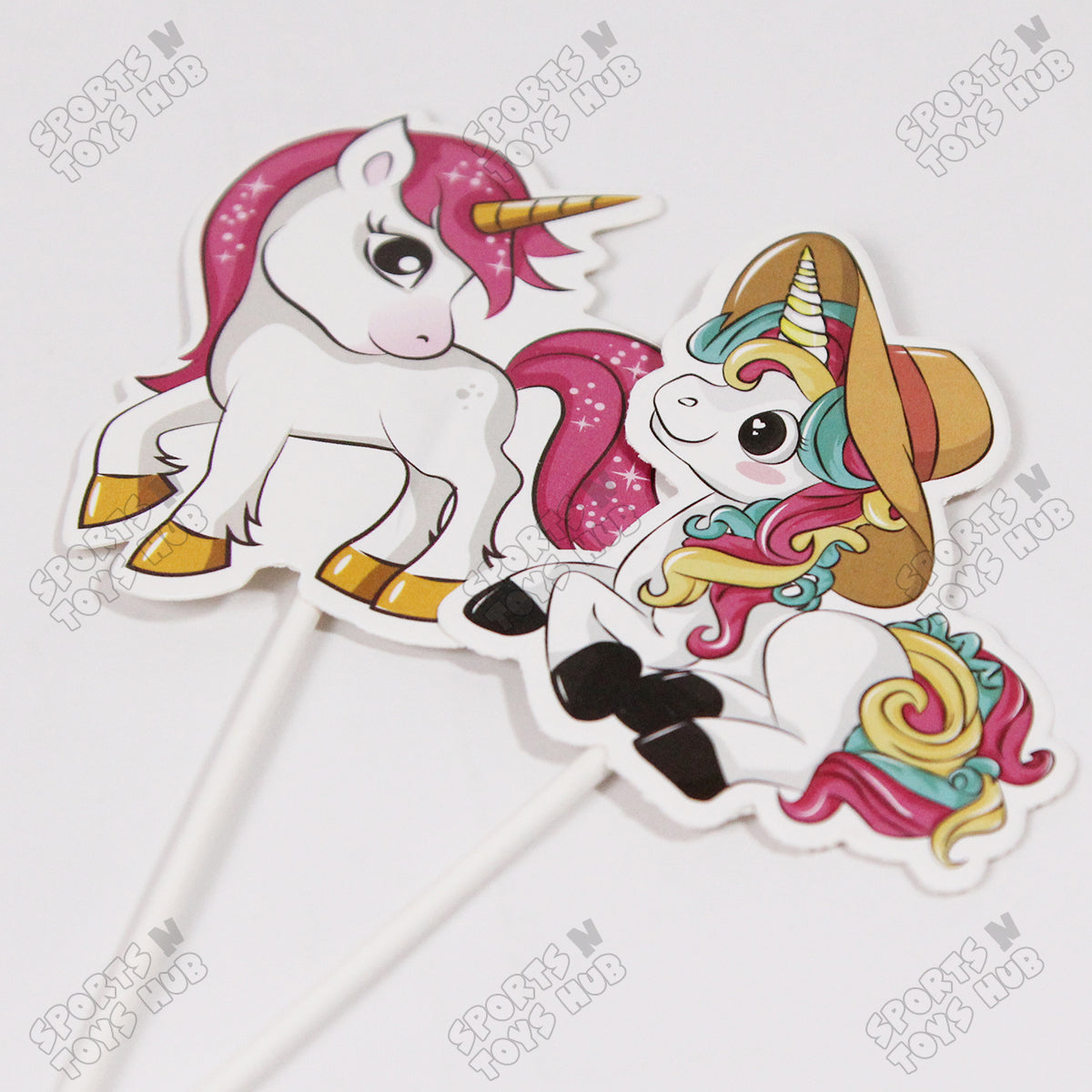 Cartoon Characters HBD Unicorn Cake Topper - 8 Pcs