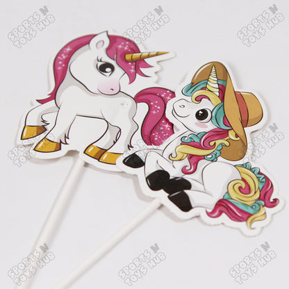 Cartoon Characters HBD Unicorn Cake Topper - 8 Pcs