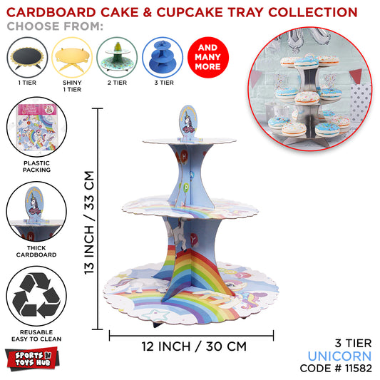 Three Tier Printed Unicorn Cardboard Cake Stand Tray