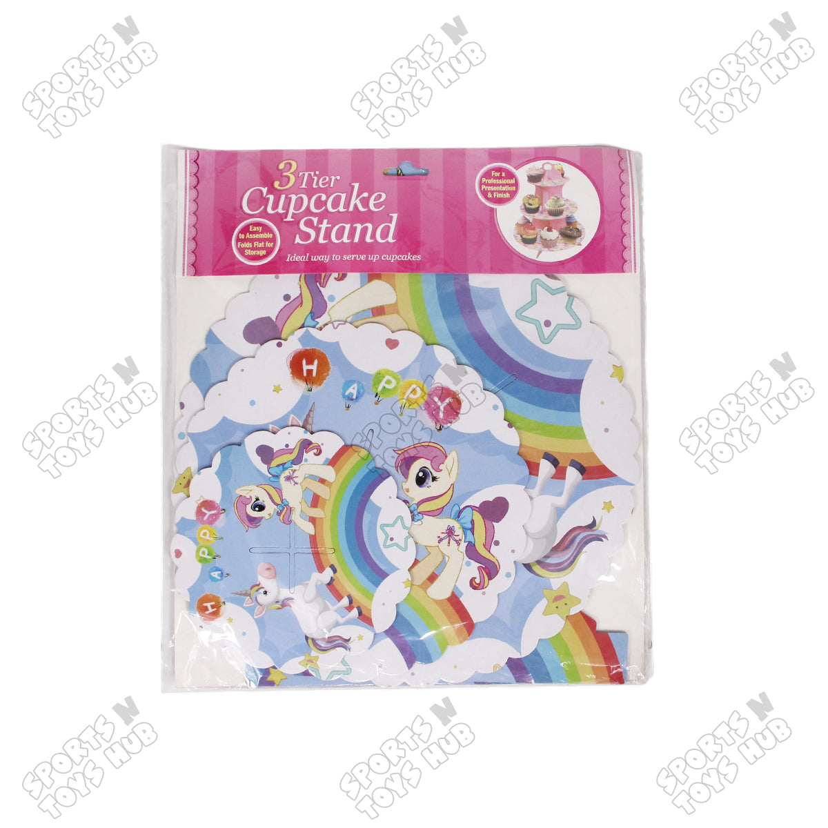 Three Tier Printed Unicorn Cardboard Cake Stand Tray