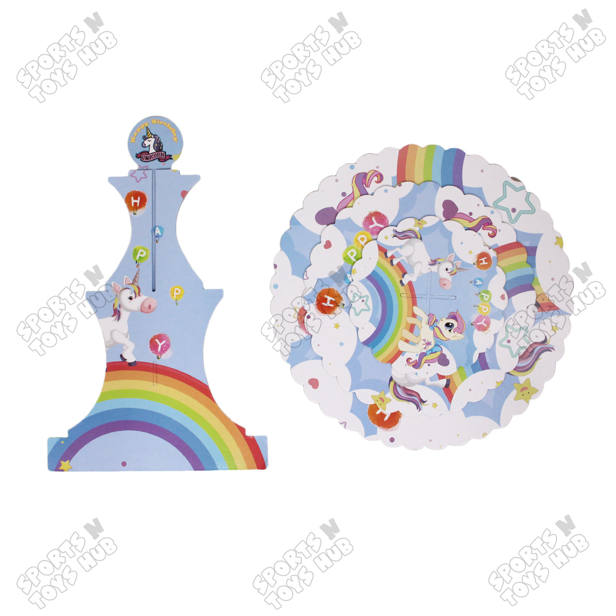 Three Tier Printed Unicorn Cardboard Cake Stand Tray