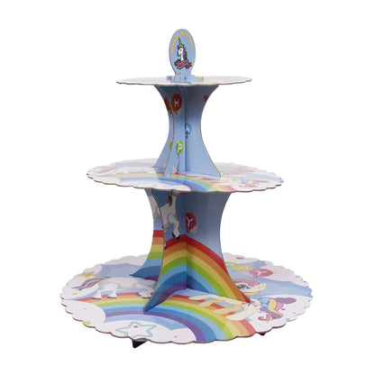 Three Tier Printed Unicorn Cardboard Cake Stand Tray