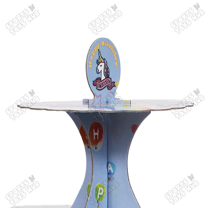 Three Tier Printed Unicorn Cardboard Cake Stand Tray