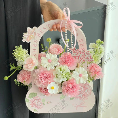 Foldable Vintage Bloom Flower Bag – Elegant Floral Gift Bag | Collapsible Flower Bouquet Holder, Premium Rose Packaging Box for Weddings, Birthdays