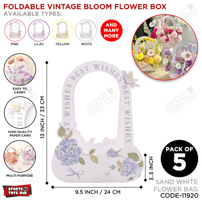 Foldable Vintage Bloom Flower Bag – Elegant Floral Gift Bag | Collapsible Flower Bouquet Holder, Premium Rose Packaging Box for Weddings, Birthdays