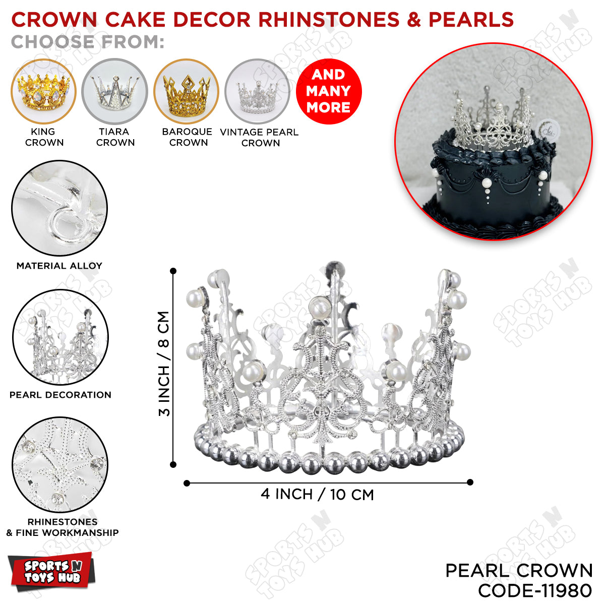 Crown Cake Decor Rhinstones & Pearls