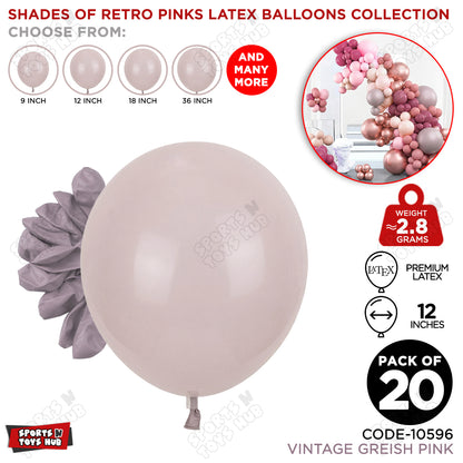 Vintage Greish Pink Latex Balloons Available In 9, 12, 18 & 36 Inch Sizes