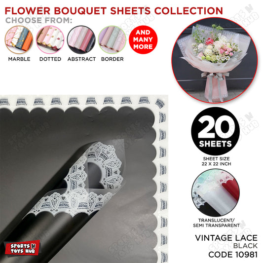 Flower Sheet Vintage Lance Border Style, Wrapping Paper, Floral Gifting Sheets Bouquet Collection
