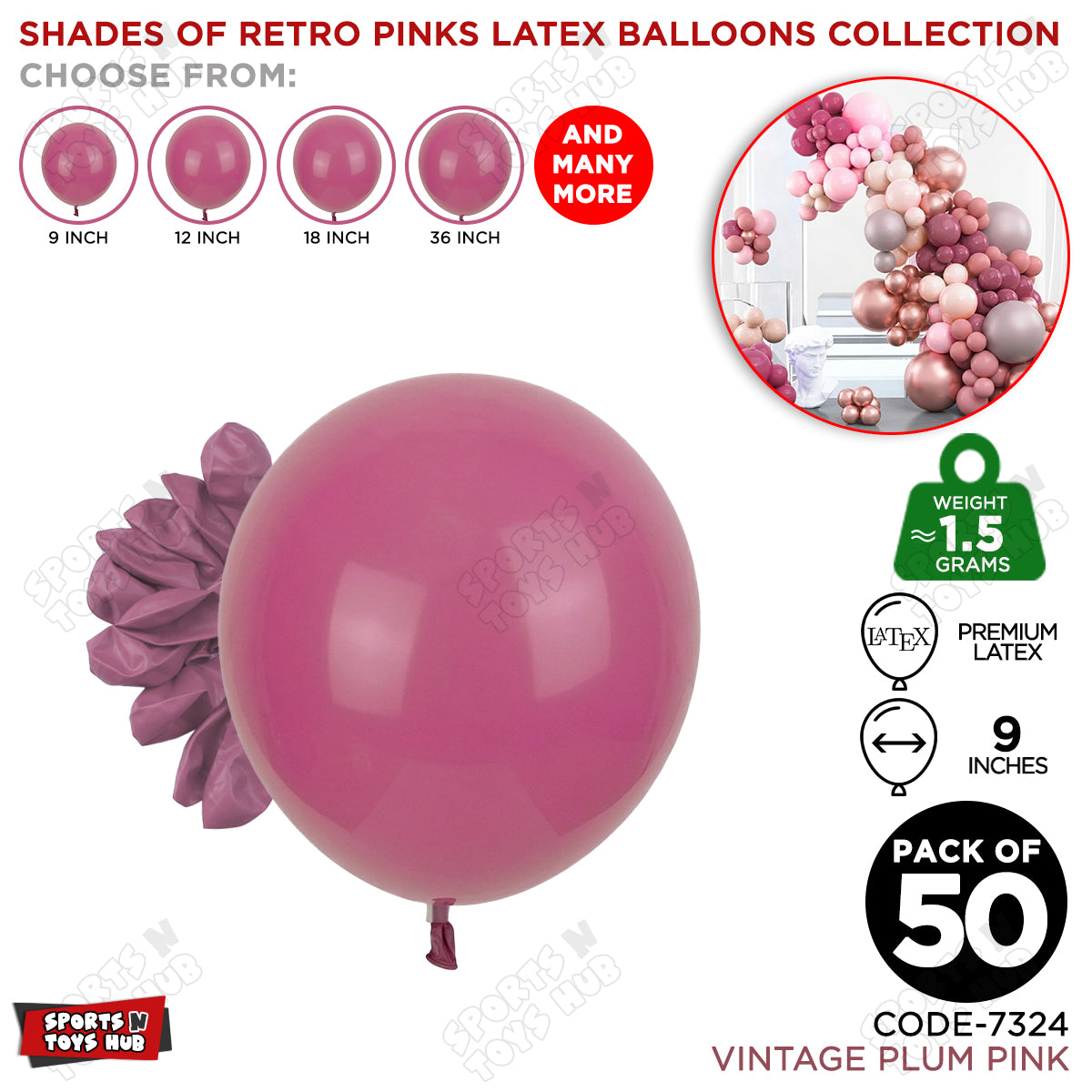 Vintage Plum Pink Latex Balloons Available In 9, 12, 18 & 36 Inch Sizes
