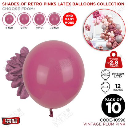 Vintage Plum Pink Latex Balloons Available In 9, 12, 18 & 36 Inch Sizes