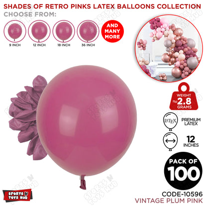 Vintage Plum Pink Latex Balloons Available In 9, 12, 18 & 36 Inch Sizes