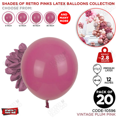 Vintage Plum Pink Latex Balloons Available In 9, 12, 18 & 36 Inch Sizes