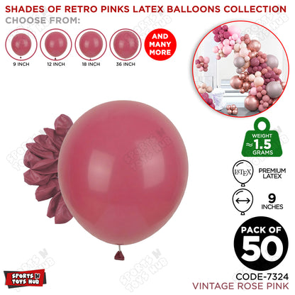 Vintage Rose Pink Latex Balloons Available In 9, 12, 18 & 36 Inch Sizes