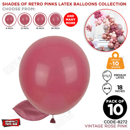 Vintage Rose Pink Latex Balloons Available In 9, 12, 18 & 36 Inch Sizes