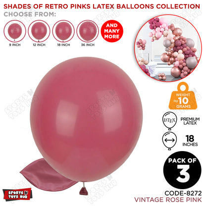 Vintage Rose Pink Latex Balloons Available In 9, 12, 18 & 36 Inch Sizes