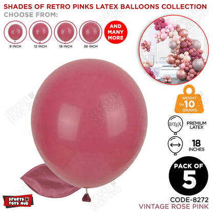 Vintage Rose Pink Latex Balloons Available In 9, 12, 18 & 36 Inch Sizes