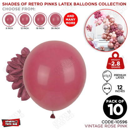 Vintage Rose Pink Latex Balloons Available In 9, 12, 18 & 36 Inch Sizes