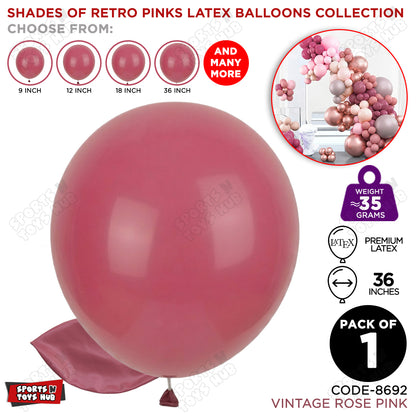 Vintage Rose Pink Latex Balloons Available In 9, 12, 18 & 36 Inch Sizes