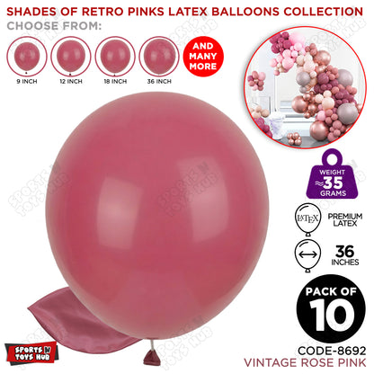Vintage Rose Pink Latex Balloons Available In 9, 12, 18 & 36 Inch Sizes
