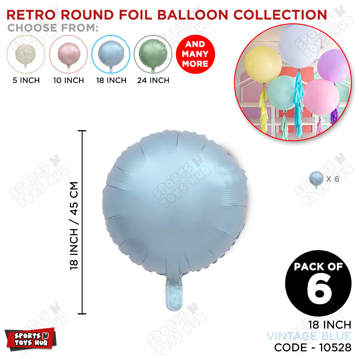 18 Inch -  Vintage Blue Round Foil Balloon