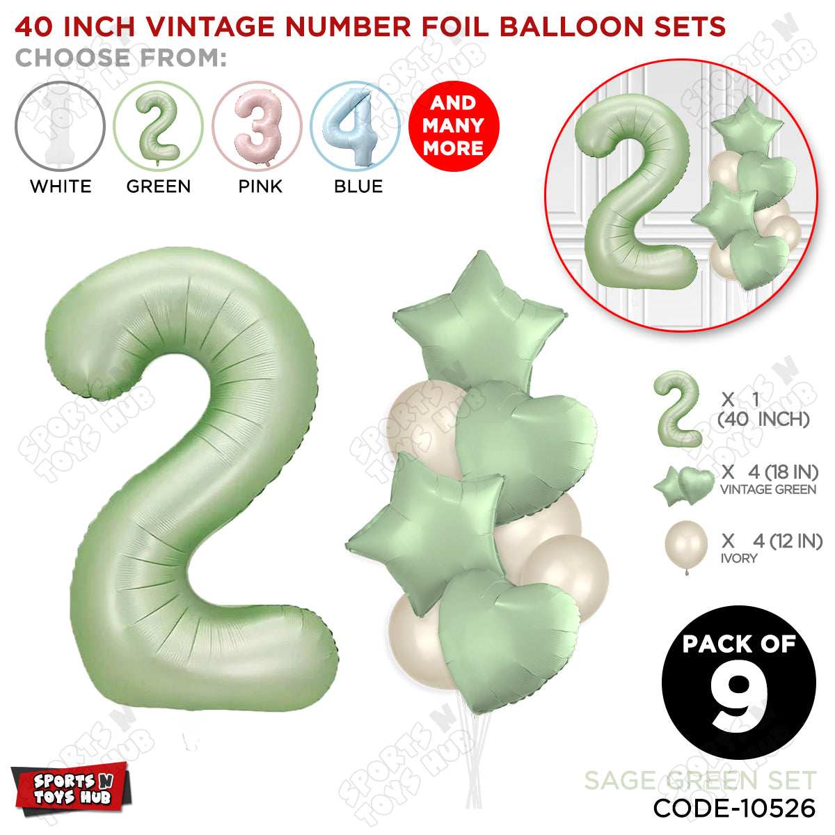 Sage Green Color 40 Inch Number Foil Balloon Set