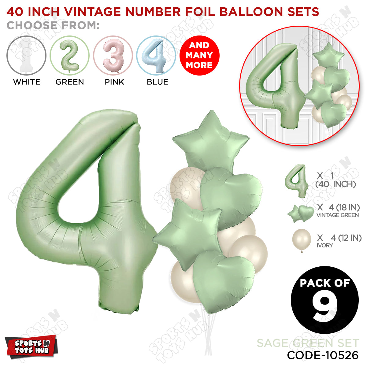 Sage Green Color 40 Inch Number Foil Balloon Set