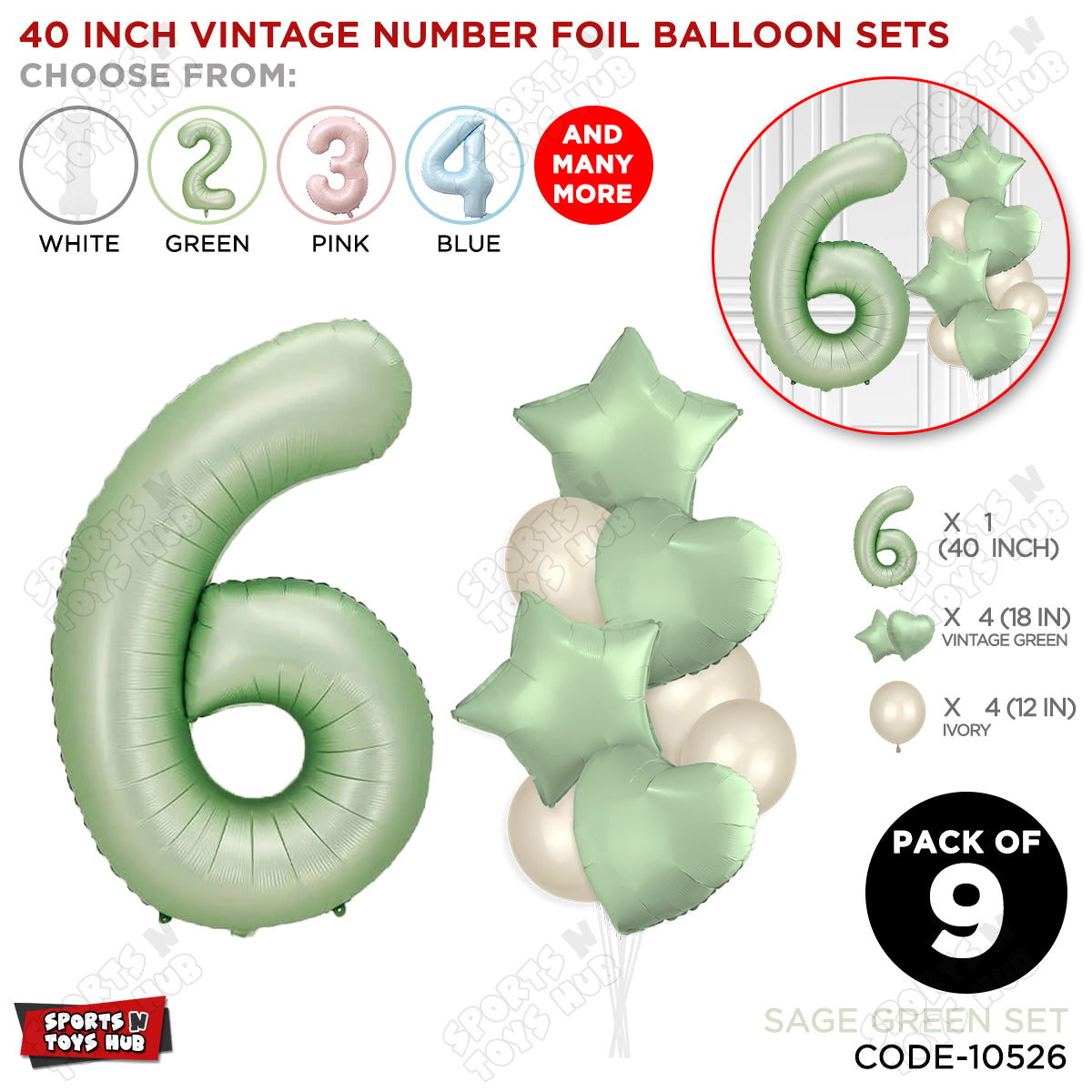 Sage Green Color 40 Inch Number Foil Balloon Set