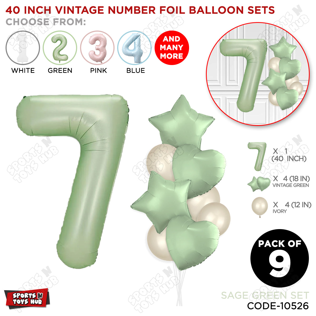 Sage Green Color 40 Inch Number Foil Balloon Set