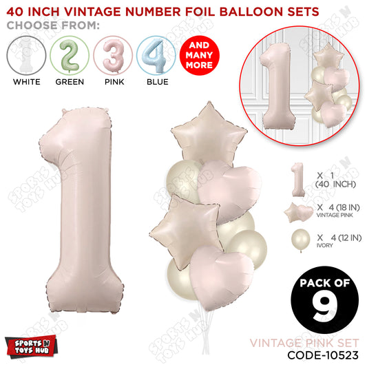 Vintage Pink Color 40 Inch Number Foil Balloon Set