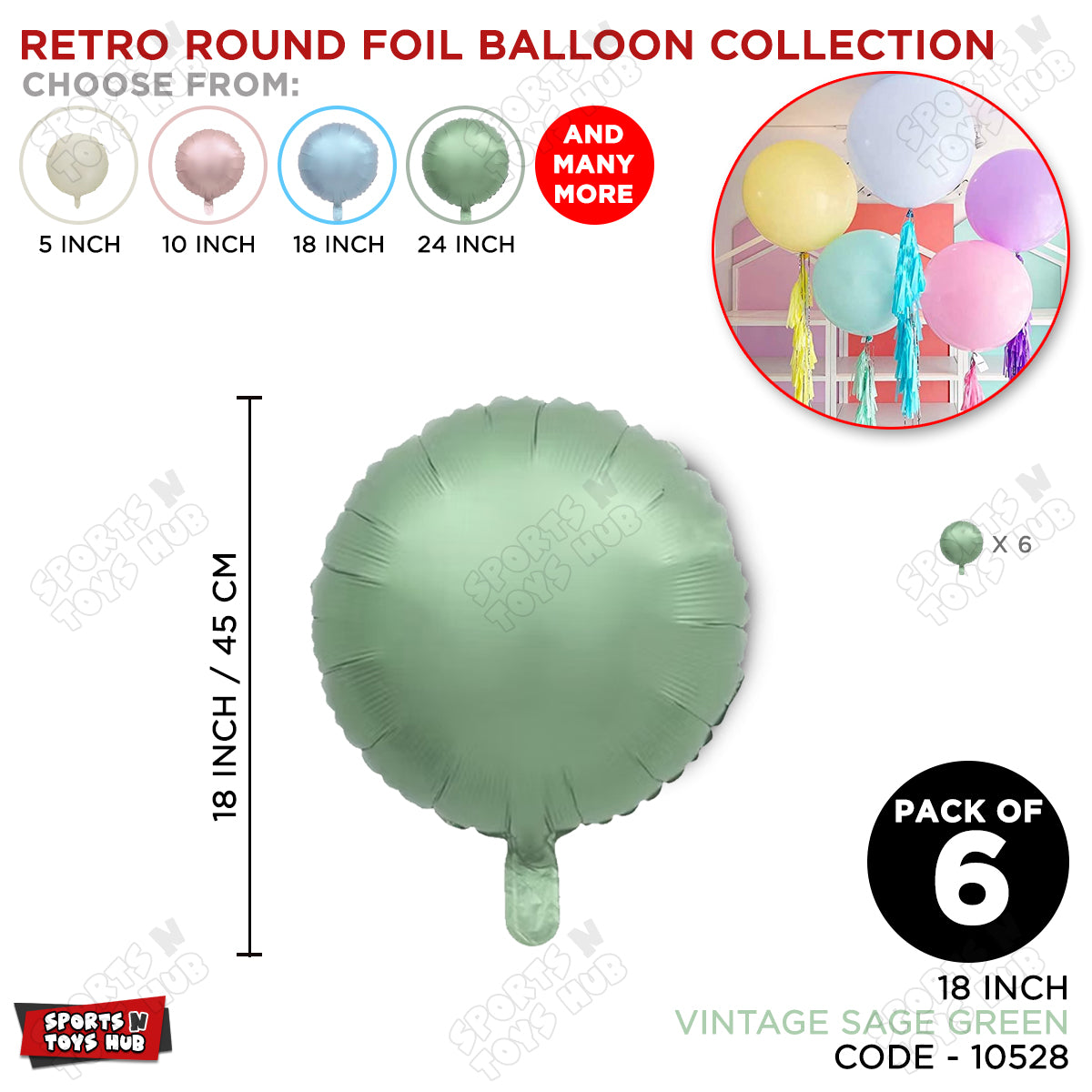 18 Inch - Vintage Sage Green Round Foil Balloon